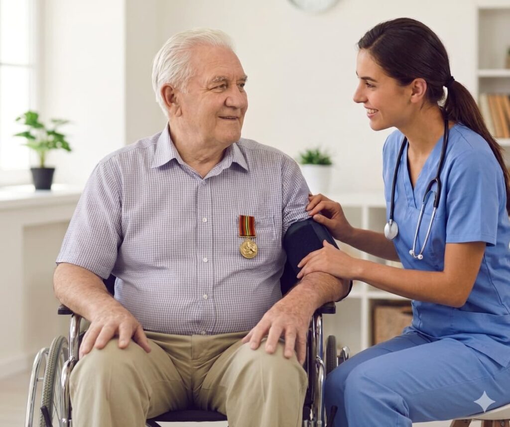 Veteran Elder attended by nuerse