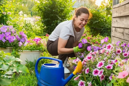 Woman outside gardening